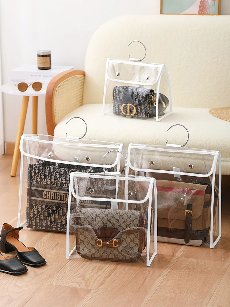 

Dust-Proof Transparent Storage Bag Organizer Hanging Handbag Cover Wardrobe Closet High Capacity Storage Bags with Hanger Pouch