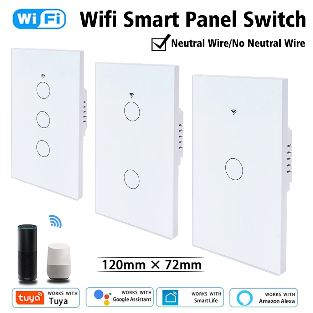 Tuya WiFi Smart Wall Switch NO Neutral Wire Required 1/2/3 Gang Smart