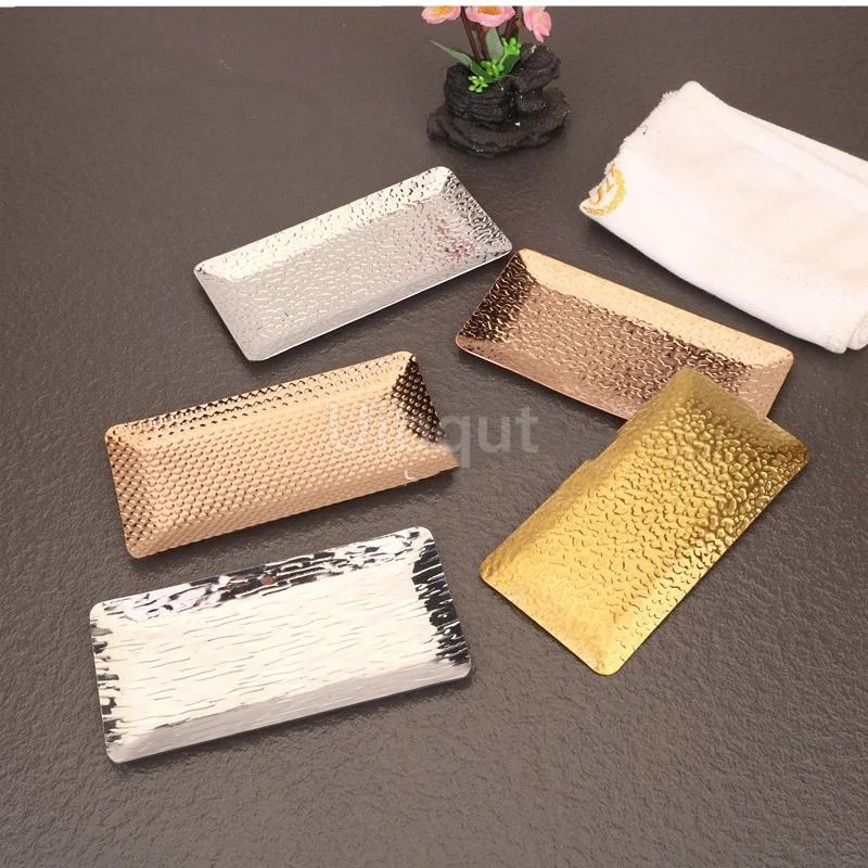 Hammered Exquisite Stainless Steel Serving small Tray Living Room Bedroom Kitchen Bathroom Jewelry Storage gold decorative tray 6