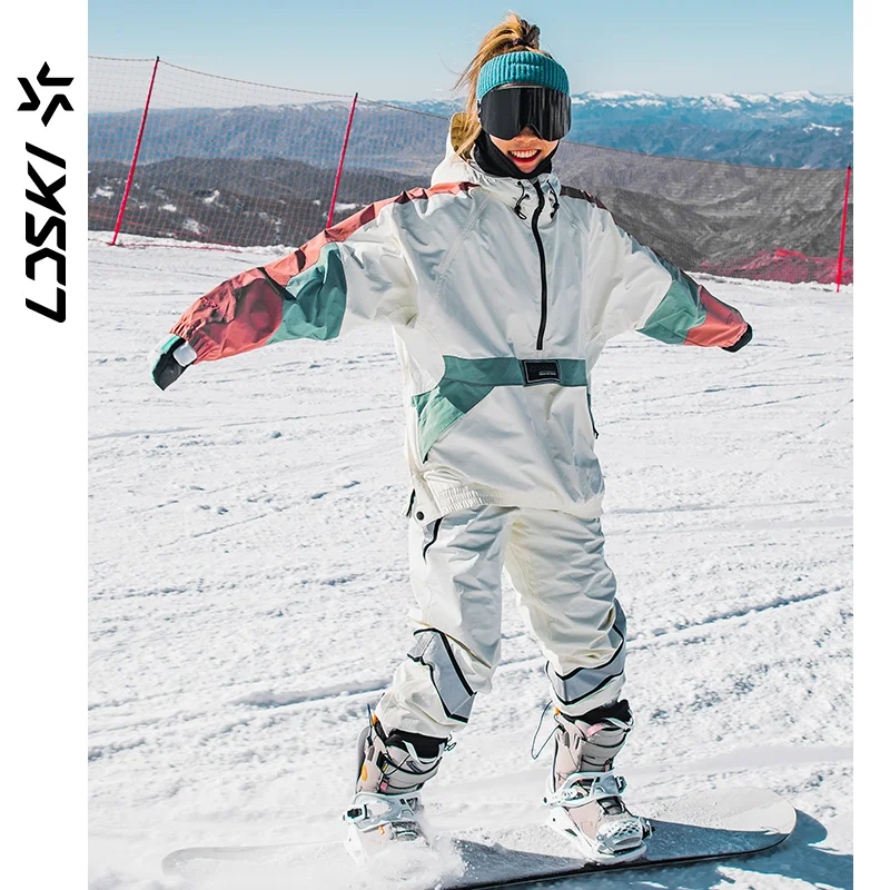 LDSKI -30℃ Ski Suit Women Men Retro Style Waterproof Windproof Thickened Warmth Jacket and Pants Snowboarding Winter Ski Wear