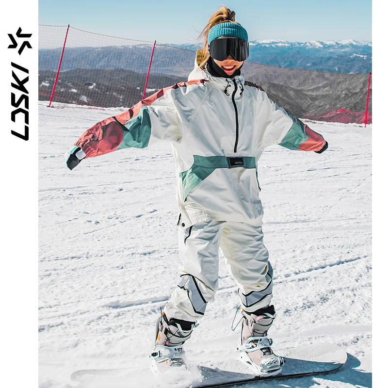 LDSKI Ski Jackets Snowboard Women Men Winter Elastic Cuffs Hoodies Outdoor Sports Warm Waterproof Reflective Design Retro2103