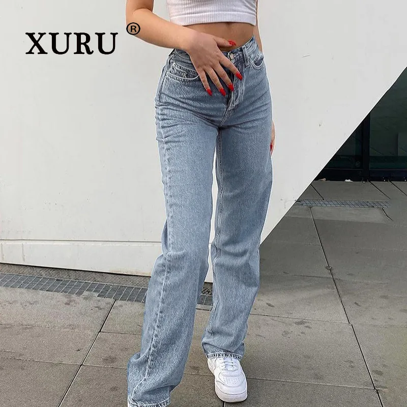 

XURU-High-waisted Printed Jeans for Women, Straight Pants, Long Jeans, Europe and The United States, New, N7-FF65742