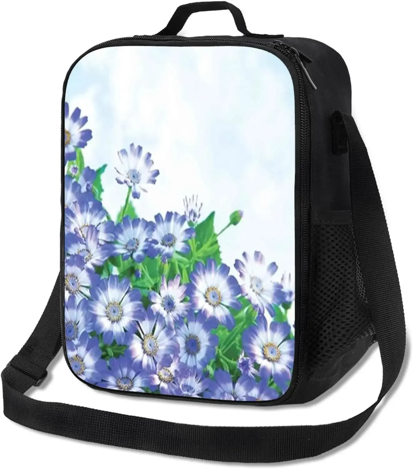 

Insulated Floral Blue Daisy Border Fresh Spring,Reusable Leakproof Lunch Box for Adult Office Lunch Tote Bag Fit Travel Picnic