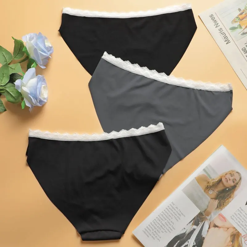 Women Panties 1PC Female Ice Silk Comfortable Antibacterial Crotch Lace Low Waist