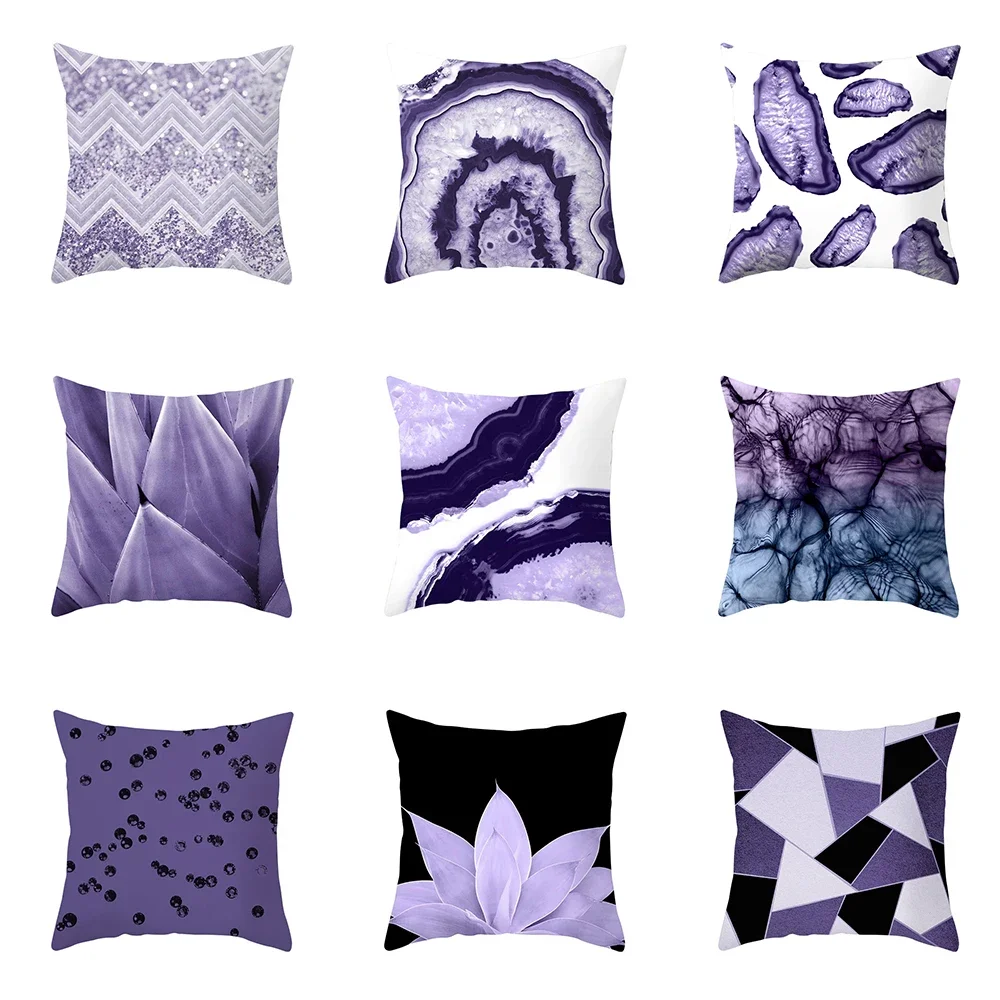 

Geometric Purple Marble Print Pattern Cushion Cover Home Living Room Sofa Decoration Square Throw Pillow 45x45cm