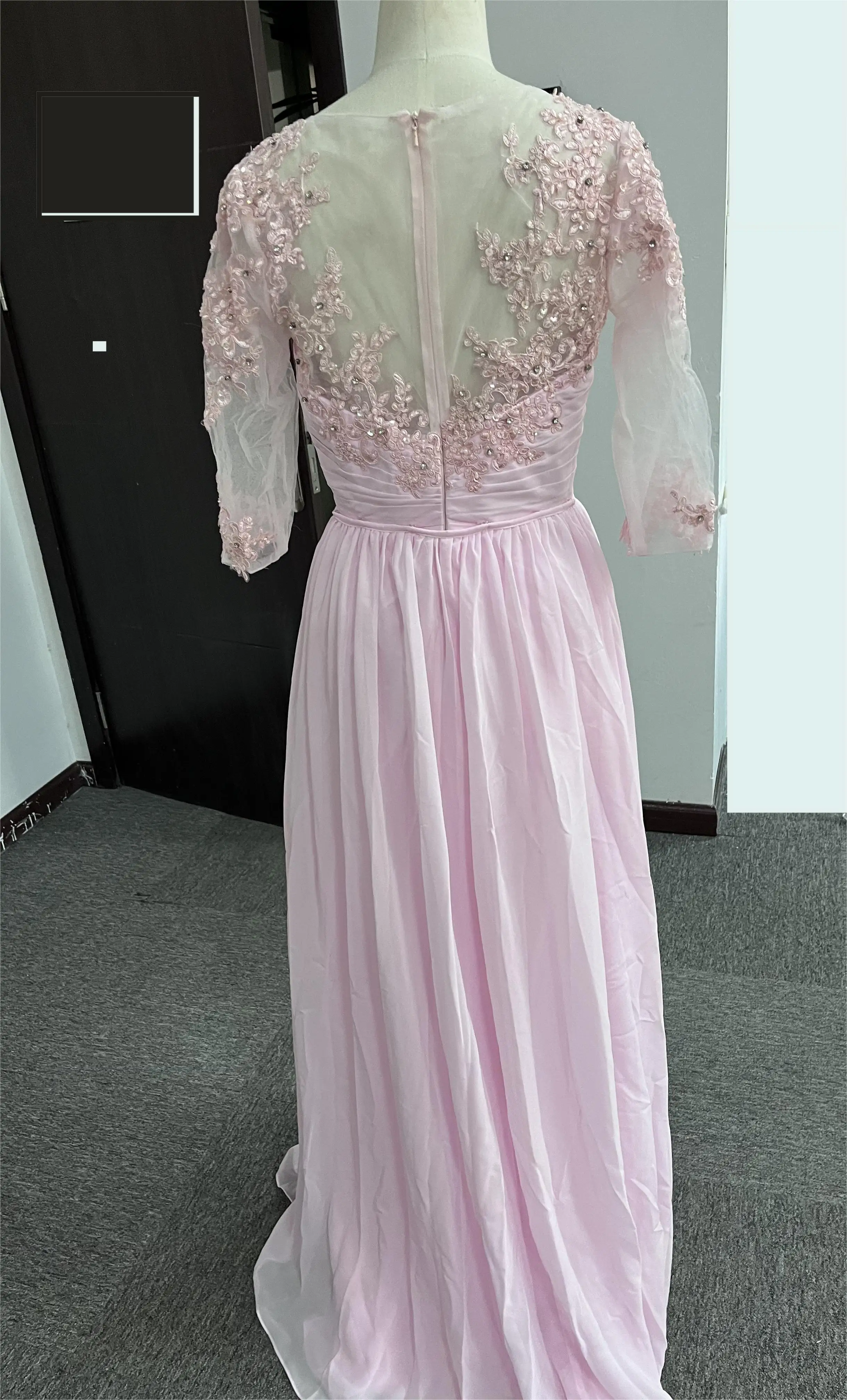 Column Mother of the Bride Dress Formal Gowns Elegant Sparkle Shine Jewel Neck Asymmetrical Floor Chiffon Lace 3/4 Length mother bride dresses