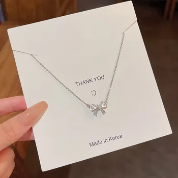 Trendy Luxury Opal Bow Necklace Women's Ins Fashionable Versatile Temperament Small Titanium Steel Chain Pendant Necklace Female