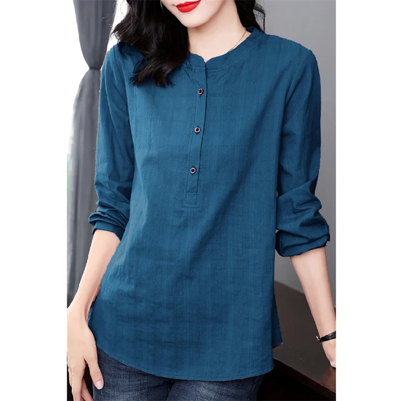 여성 봄 가을 스타일 블라우스 셔츠 레이디 캐주얼 긴 소매 스탠드 칼라 블라우스 탑 DF4850