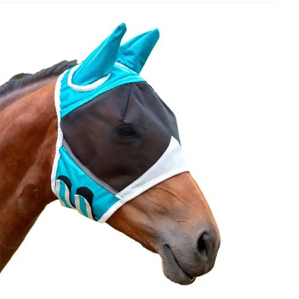 Respirável Pet Horse Mask, Anti-Mosquito e Fly Capa Protetora Anti-UV Mesh Eye Shield, Ajustável, Verão