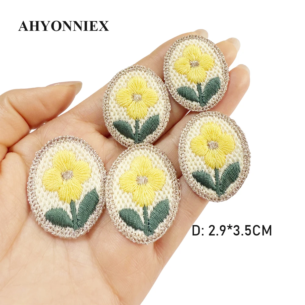 Ahyonniex 5pcs gestickte niedliche Blumen patches Haars pangen Taschen DIY Applique Stickerei Parches auf Patch für DIY nähen – Detail 8