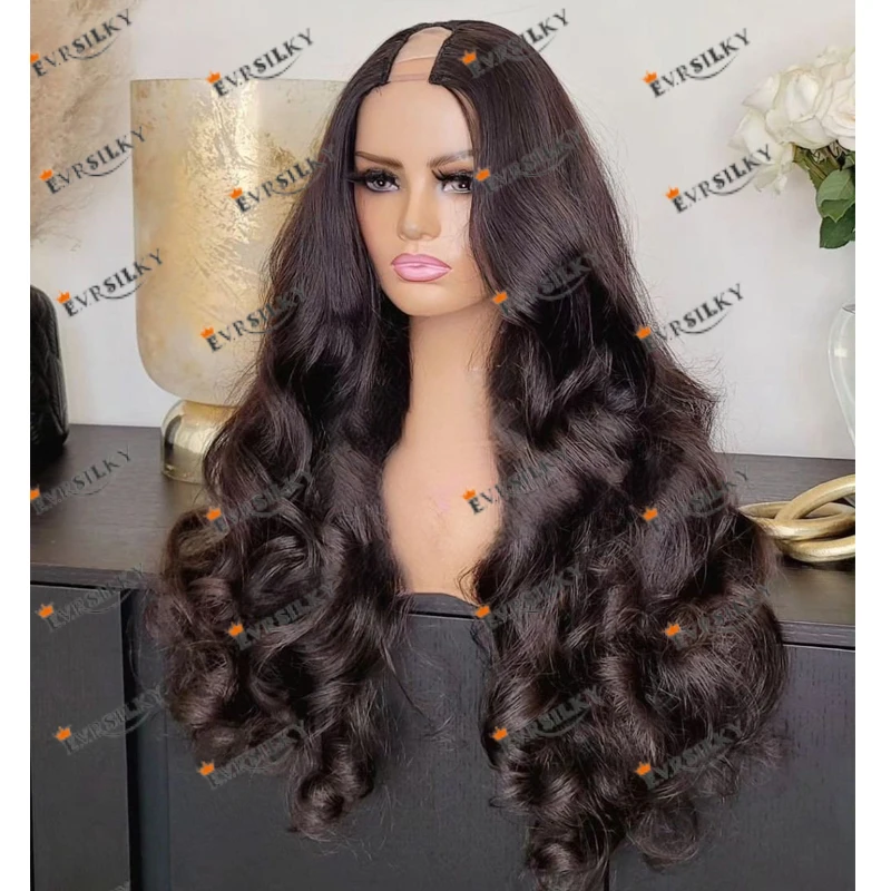 Cheap Indian Opening 1x4 U Part Human Hair Wigs with Clips Dark