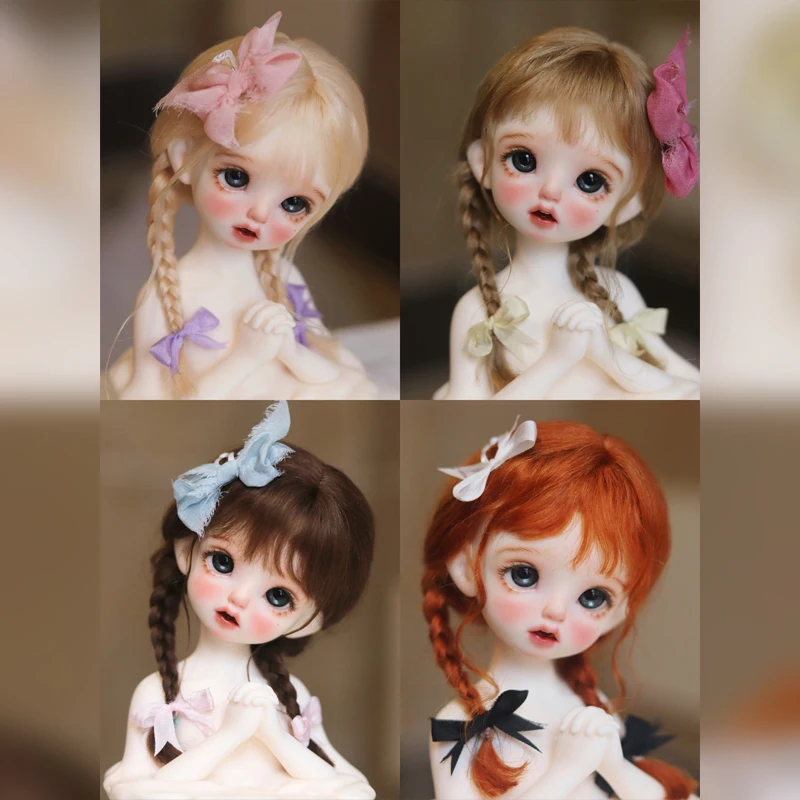 

1/6 BJD Doll Mohair Wig Dolls Accessories Tress For Toys Long Hair Double Ponytail Bangs No Bow For Girls Birthday Gifts
