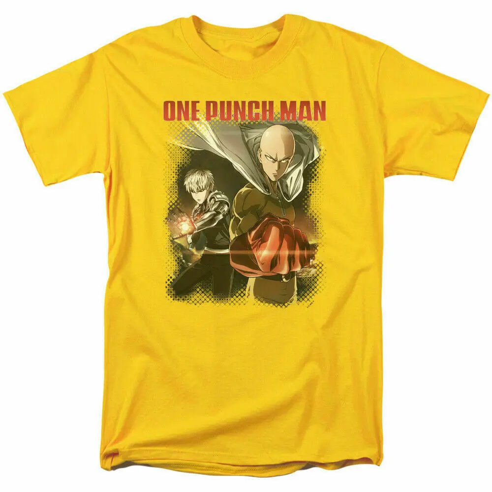 One-Punch Man Saitama E Genos T Shirt Mens Con Licenza Cartoon Merch Yellow