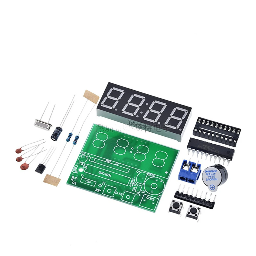 AT89C2051 Digital LED Display 4 Bits Electronic Clock Electronic Production Suite DIY Kit 0.56 Inch Red Two Alarm