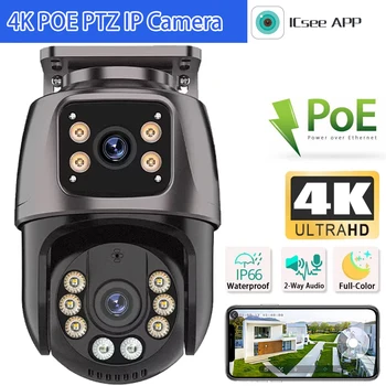 Telecamera IP POE a doppia lente WIFI 8MP Doppi schermi ICSEE Smart Wired HD Video Sicurezza Telecamere CCTV Home IPTV Esterna IP66 Impermeabile