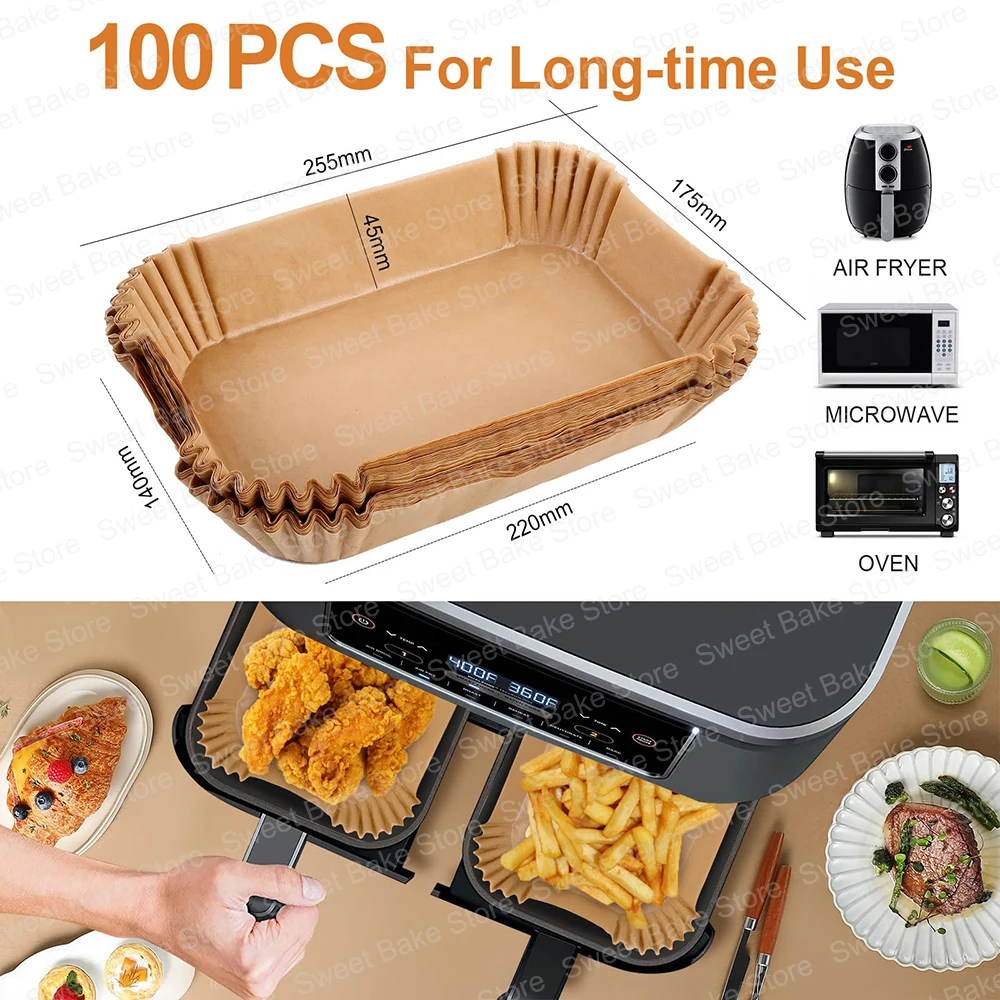Air Fryer Paper Liners Disposable 8.6x5.5" Rectangle Parchment