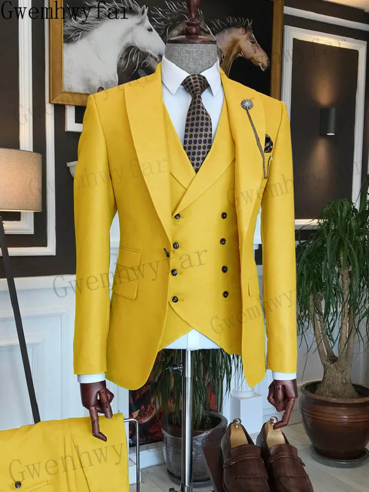 Tailor Made Men Suits Slim Fit Peak Lapel 3 Pieces New Fashion Elegant Formal Business Wedding Suit Set Gwenhwyfar Best Sell