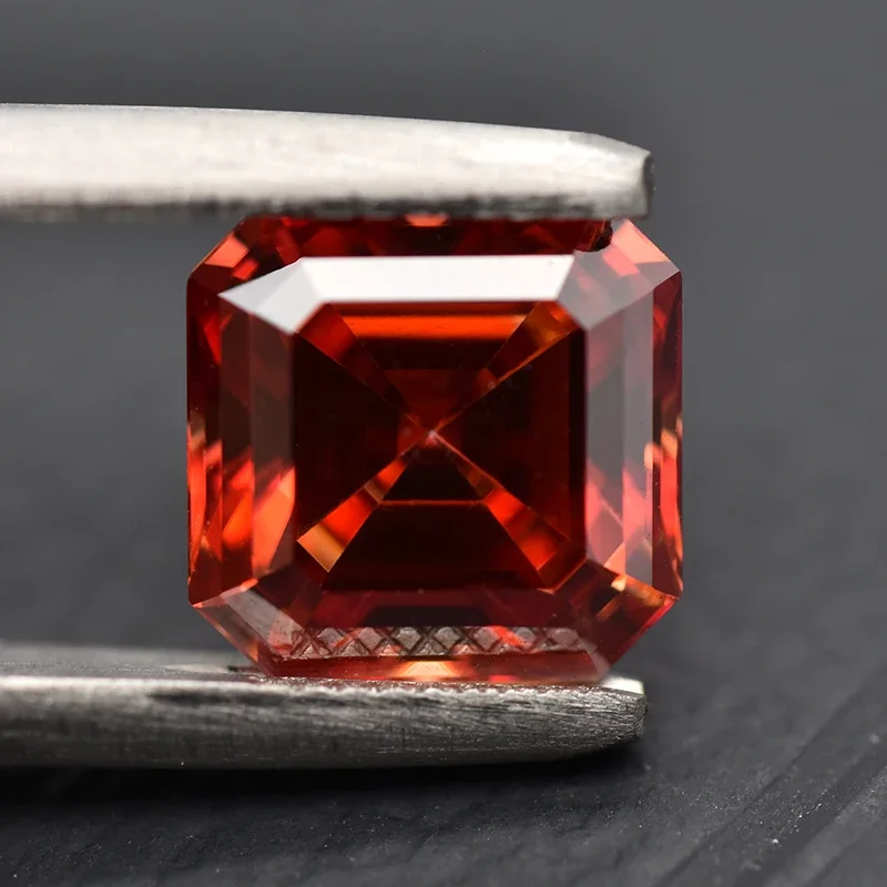 

Moissanite Stone Garnet Asscher Cut with GRA Certificate Lab Grown Moissanite Advanced Jewelry Material Pass Diamond Tester