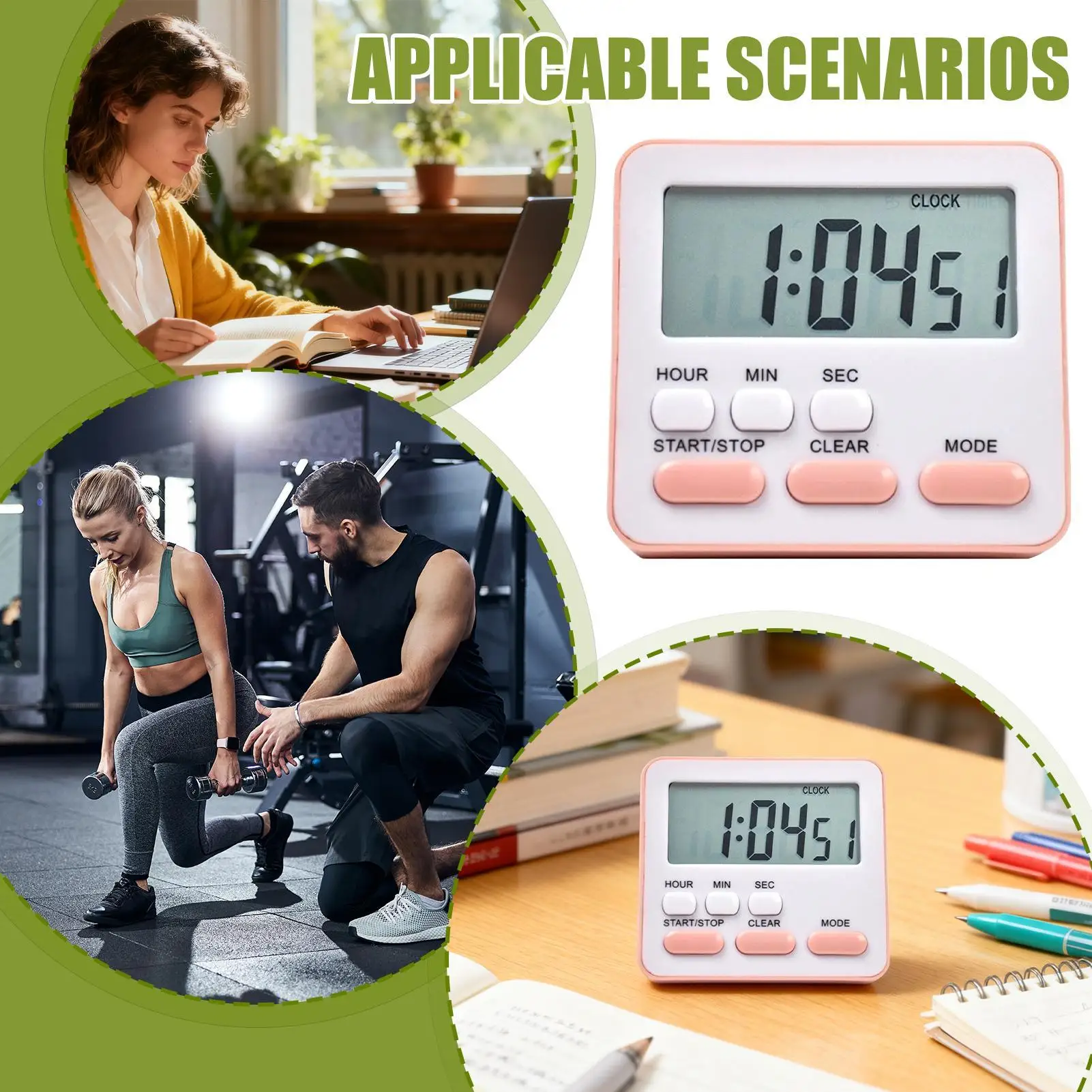 Digital Display Kitchen Timer and Stopwatch with Countdown & Alarm