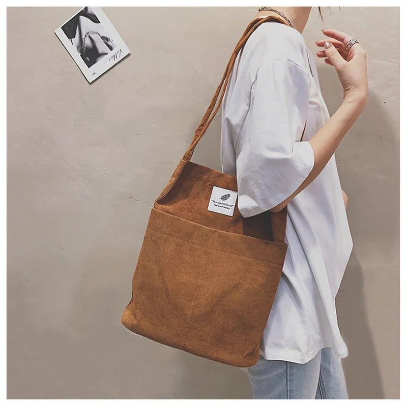 

New Fashion Girl Leisure Simple Tote Bag Large Capacity Double Pocket Student One Shoulder Bucket Bag Crossbody