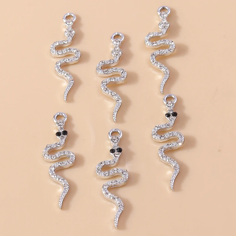 Leslie 10 Stück 9*32mm Exquisite Zirkon-Kristall-Schlangenanhänger für DIY Handgemachte Ohrringe, Armbänder, Halsketten, Anhänger, Schmuckherstellung