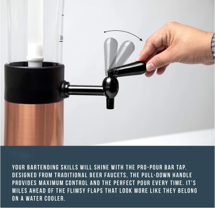 Beer tower drink dispenser with Pro-Pour faucet and freezer tube to keep drinks cold, perfect for parties and game days 6
