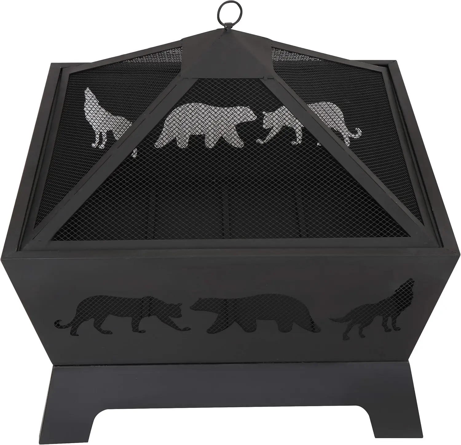 26 inch Fire Pits for Outside Square Firepit Wood Burning Fireplace Heavy Duty Steel Patio Bowl with Screen Waterproof Cover 4