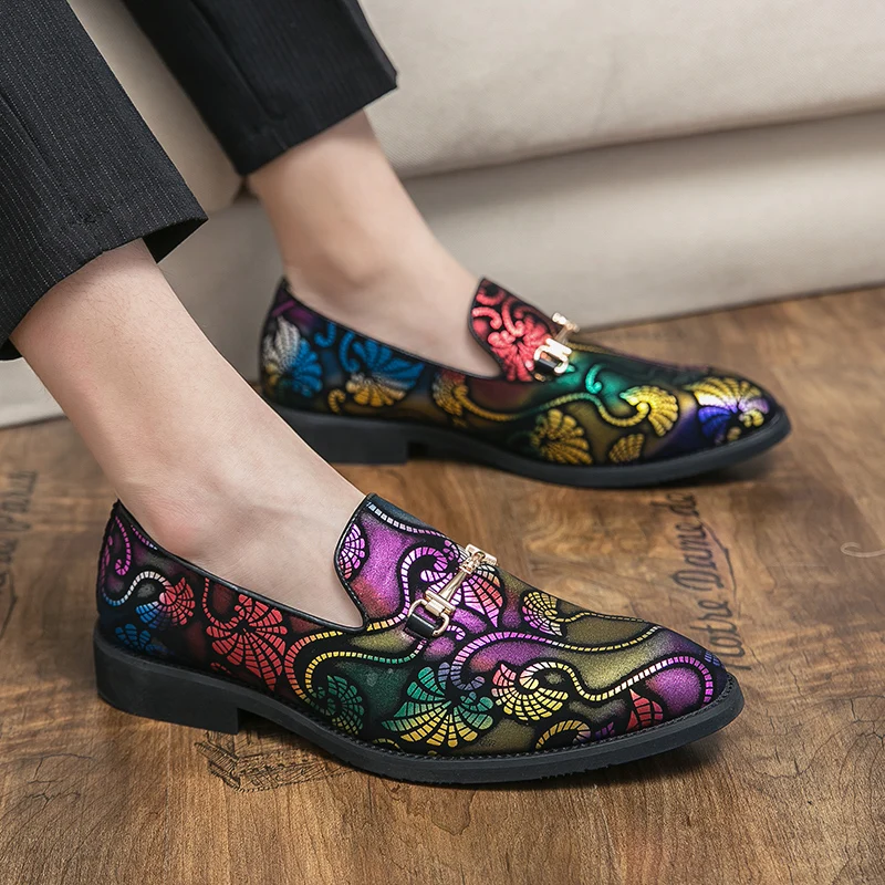 

Classic Fashion National Pattern Men's Dress Shoes Big Size 48 Leather Luxury Loafers Men Oxfords Slip-on Wedding Prom Shoes Men