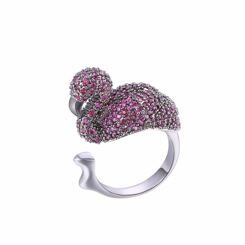 New Simple Open Adjustable Ring Women's Three-Dimensional Fashion Personality Micro-Set Color Zircon Swan Thumb Ladies Ring