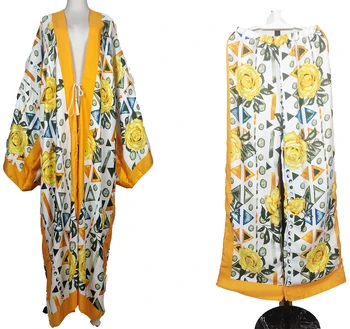 African Women Fashion Cotton Printed Two Pieces Set Plus Size Traditional Middle East Dubai Lady  Ramadan Cardigans + Pants 1