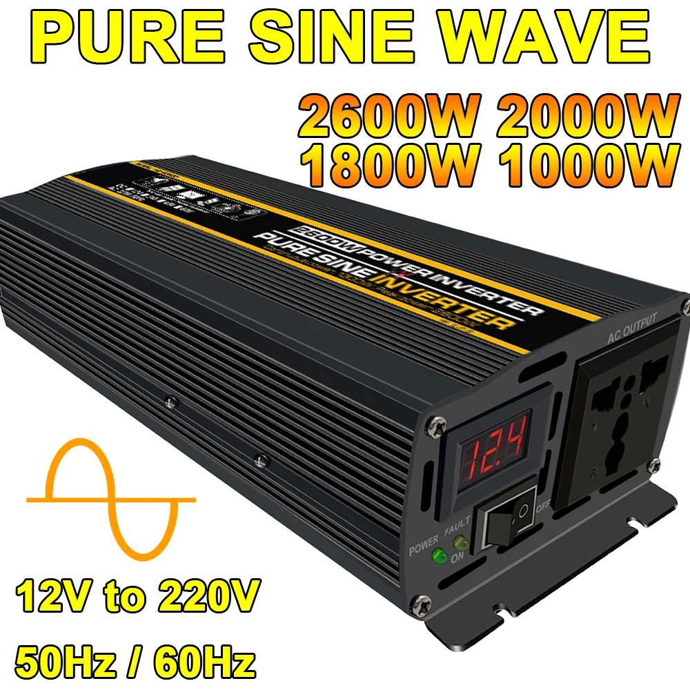 

2600W 2000W 1800W 1000W Pure Sine Wave Inverter 12V to 220V Transformer Solar Inverter Car RV Power Inverter 50Hz 60Hz