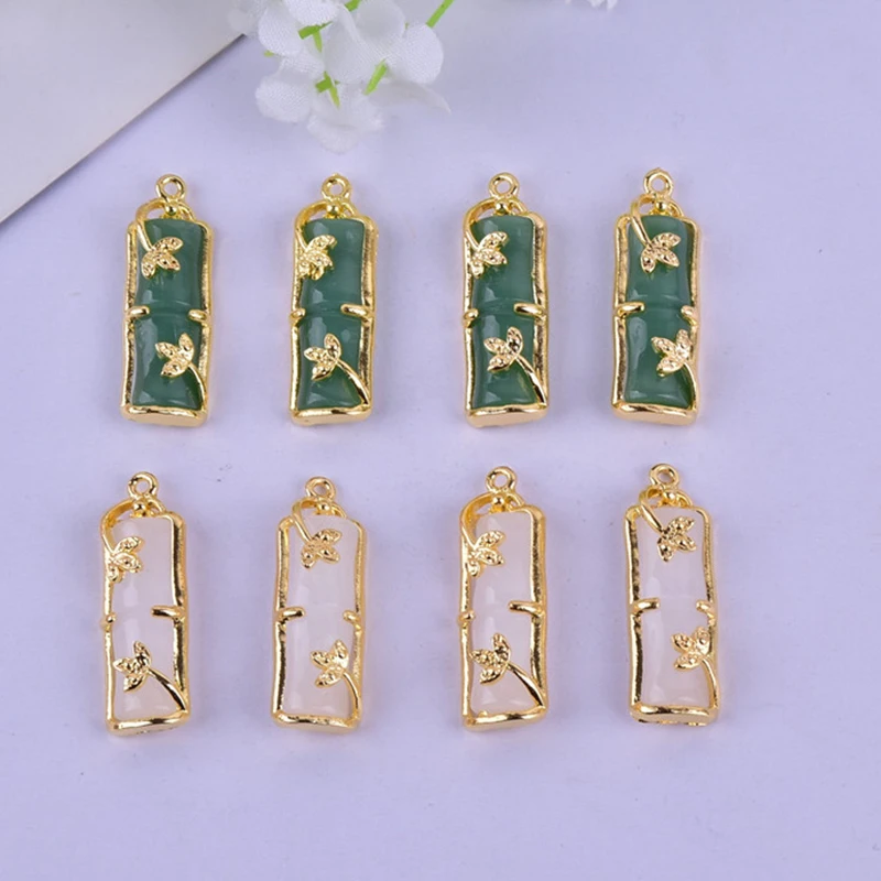 

10pcs Chinese Style Jade Stone Inlaid Imitation Jade Bamboo Shape Charm for DIY Earrings Necklace Keychain Jewelry Y2K Fashion