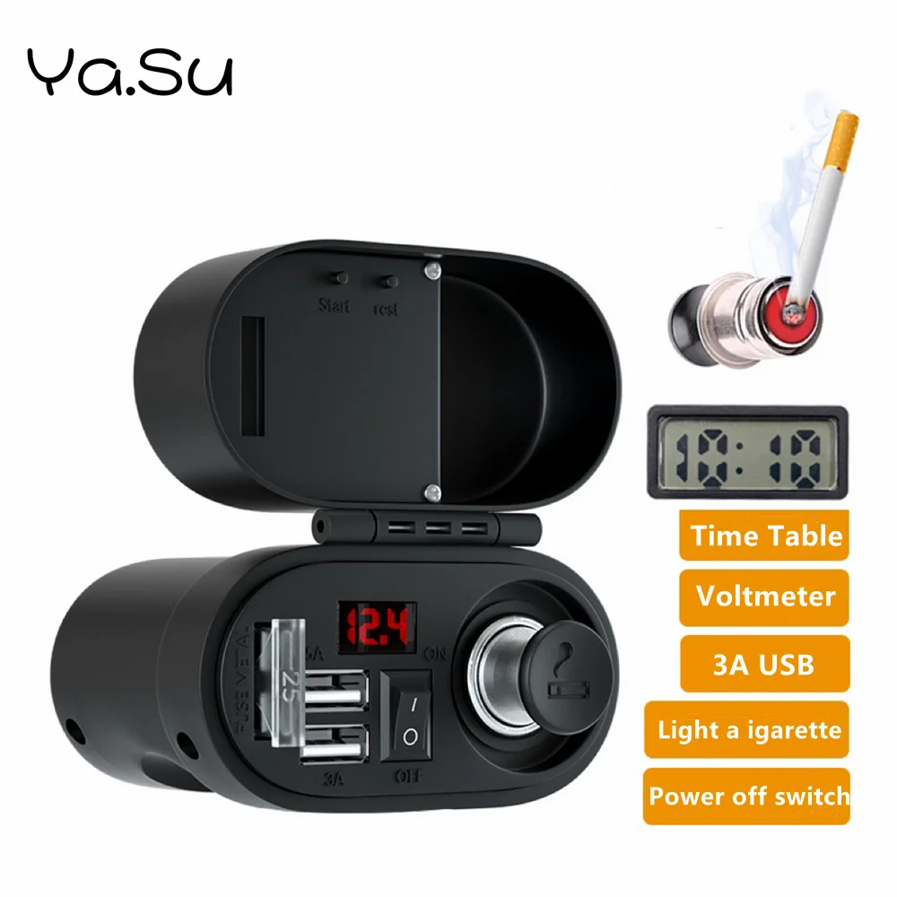 Moto Dual USB Port Adapter Multifunction Power Supply Quick Charging Cigarette Lighter Clock Voltmeter Motorcycle Accessories 3 1a motorcycle accessories car charger dual usb cigarette lighter voltmeter display waterproof wiring 60cm double usb adapter