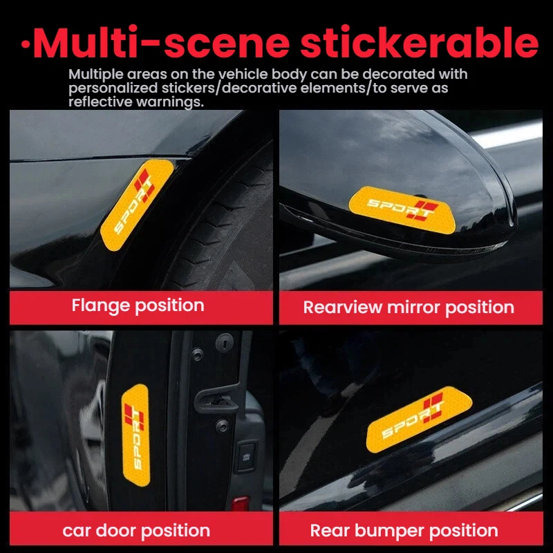 4Pcs JH-스포츠 스타일 자동차 도어 반사 스티커 안전 경고 데칼 자동 충돌 방지 반사 테이프 범용 액세서리