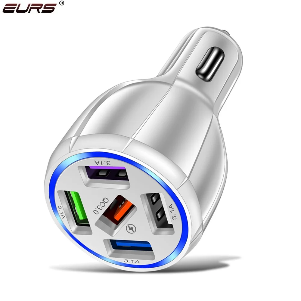 

EURS Quick Charge 3.0 5 Ports USB Car Charger Socket QC3.0 USB Fast Charger Socket Power Outlet For Car Waterproof 12V 24V