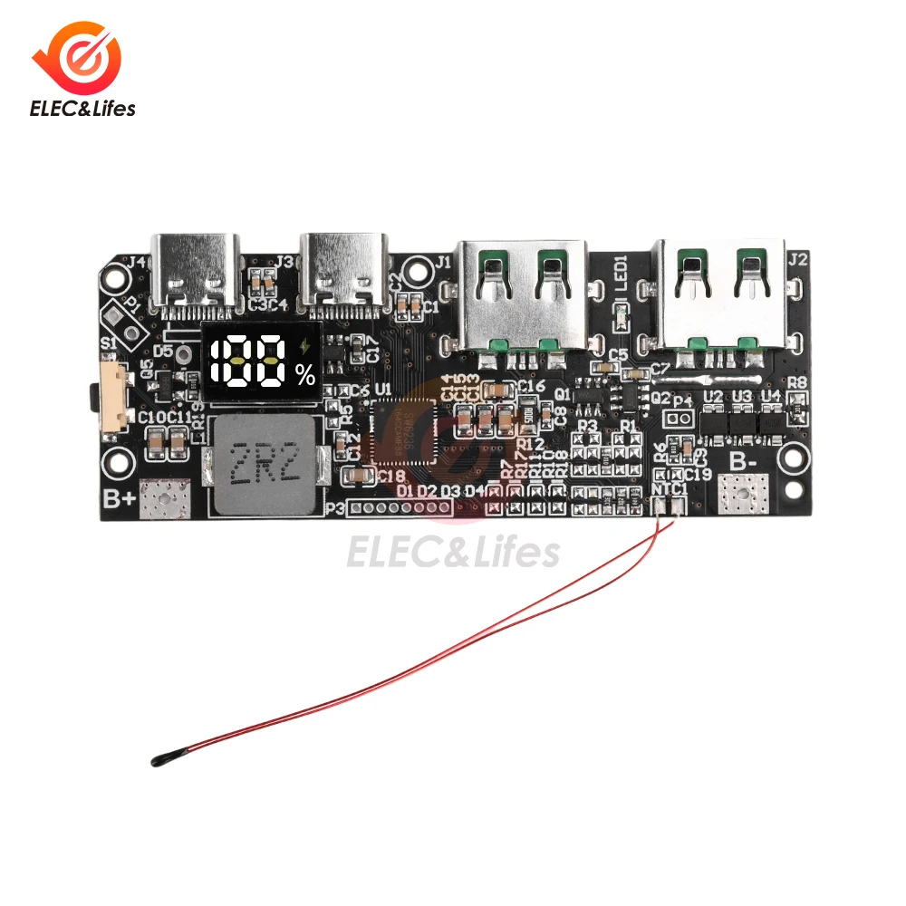 QC4.0 QC3.0 LED Dual USB 22.5W 5V 4.5A Micro/Type-C USB Mobile Power Bank 18650 Charging Module Temperature / Circuit Protection
