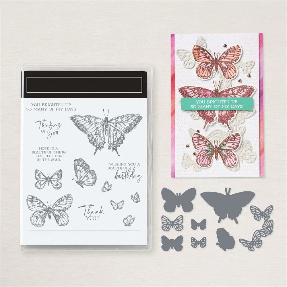 Clear Stamps Clear Rubber Stamps Metal Cutting Dies Clear Silicone Stamp Sketched Butterflies DIY Crafts Card Album Making Scrapbooking Stencil