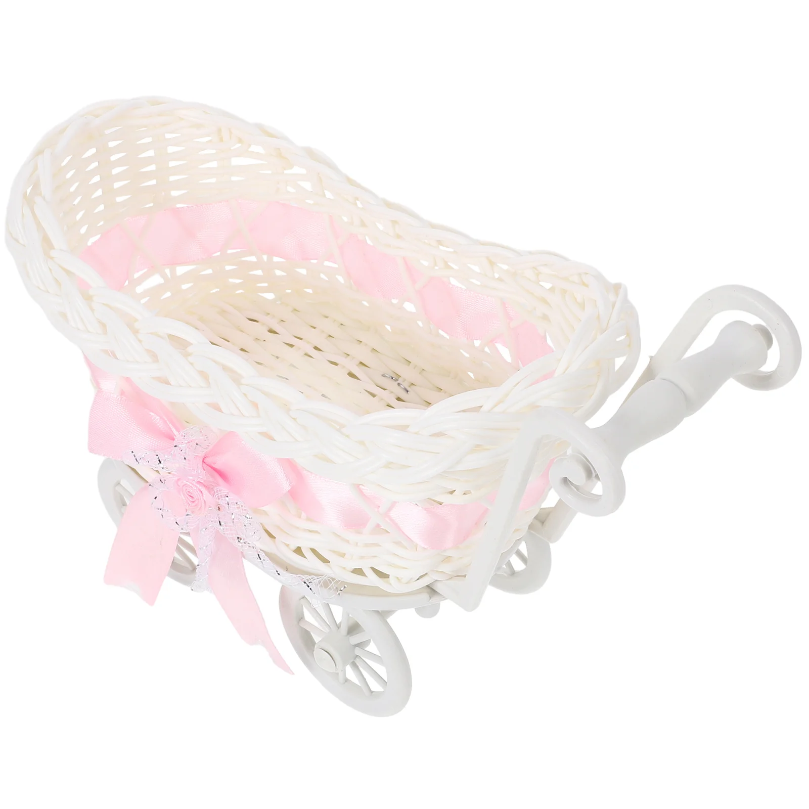 

Basket Baby Cart Shopping Shower Stroller Woven Decorations Mini Cutie Candy Wicker Storage Serving Toy Fruit Rattan Carriage