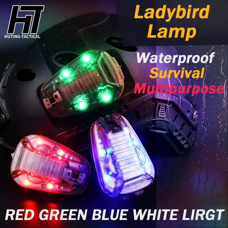 

Waterproof Ladybird Lamp Tactical Helmet FlashLight Strobe Lighting Outdoor Hunting safety Survival Military Red green white