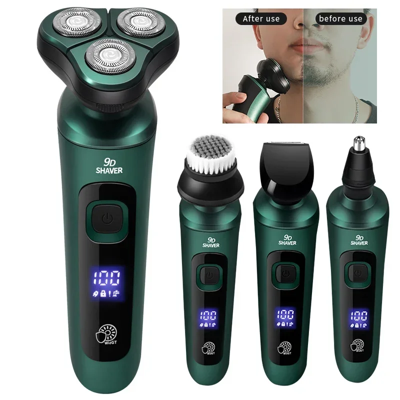 Nueva Afeitadora eléctrica inteligente con pantalla Digital LCD, maquinilla de afeitar flotante de tres cabezales, recargable por USB, cuchillo de barba multifunción para lavado