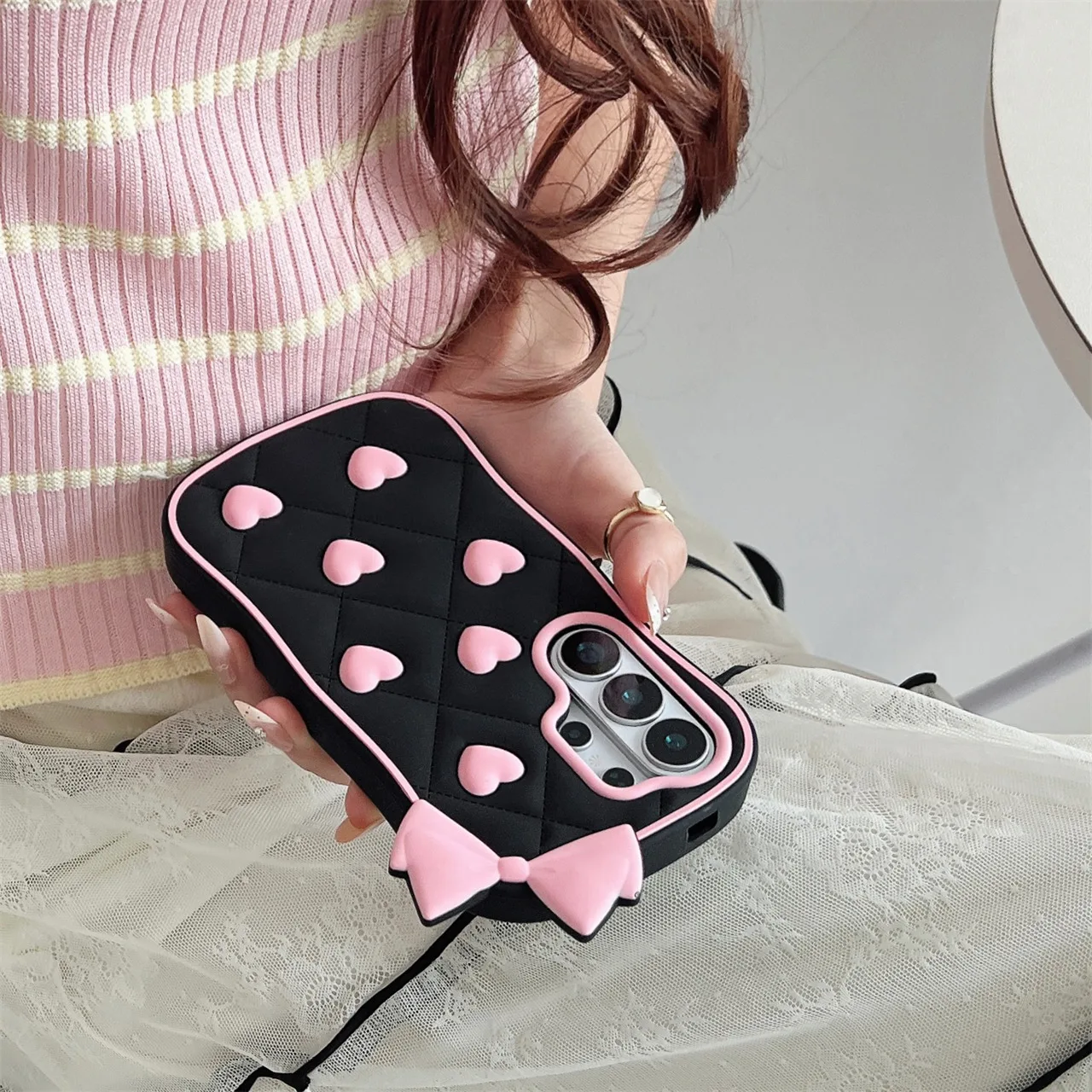 Charming 3D Love Heart Bow Cartoon Soft Silicone Phone Case Cover