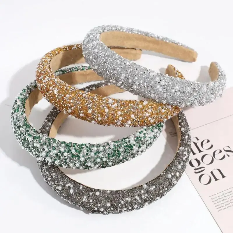 Womens Pearl-inlaid Hair Hoop Retro Fashion Pressed Wide-brimmed Hair Clip