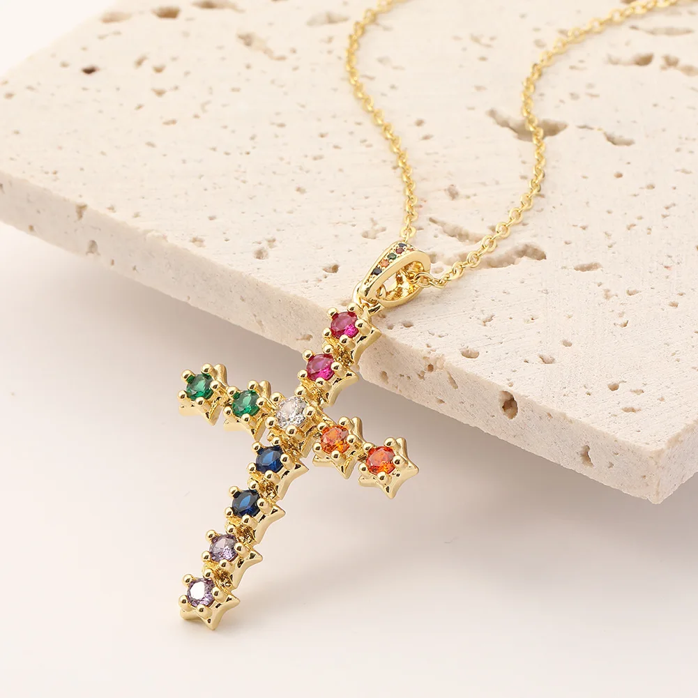 

KouCh Cross AAA Zirconia Pendant Necklace Christian Jewelry Luxury Stainless Steel High Quality Jesus Cross Pendant Collier