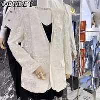 Temperament V-neck Long Sleeve Ladies Sequined Blazer Coat Women Mid-Length Trendy Thin Shiny Jacket 2023 New Fall Women Clothes 2