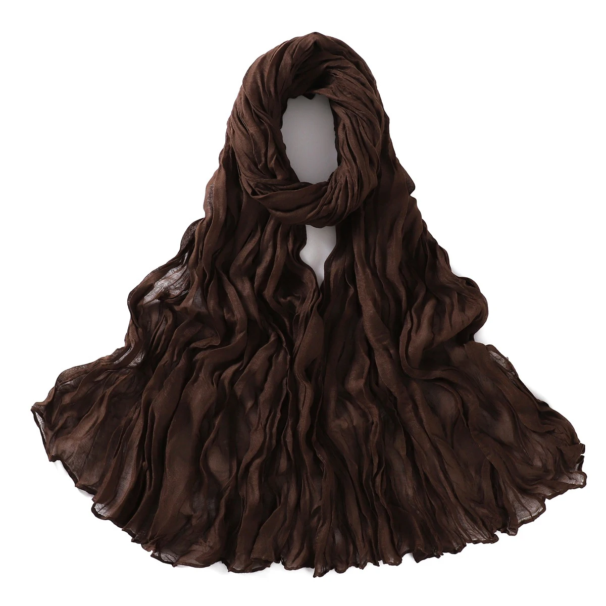 Women's Lightweight Crumpled Cotton Voile Scarf - Spring Solid Color Shawl Wrap