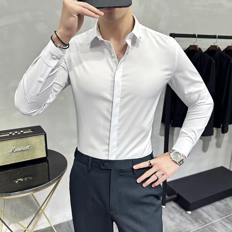 England Style Mens Slim Fit White Tuxedo Shirt With Pleated, 50 OFF