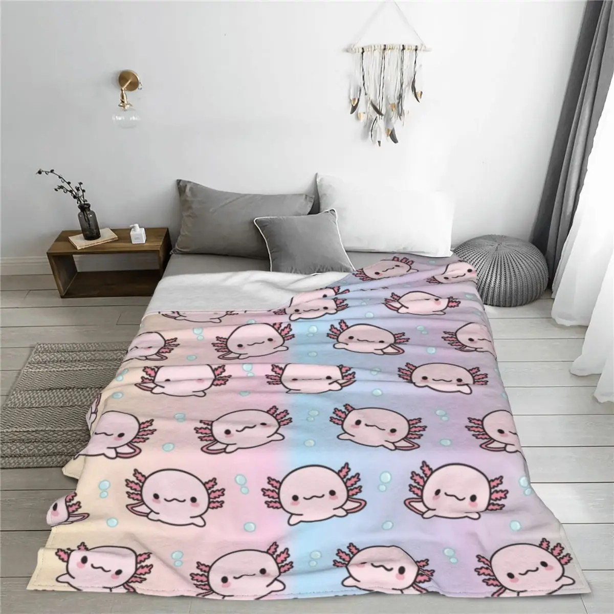 Cute Axolotl Fleece Throw Blankets Salamander Animal Blanket for Sofa Office Soft Plush Thin Quilt
