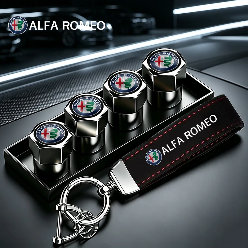 Sleek Car Tire Valve Caps and Keychain Set