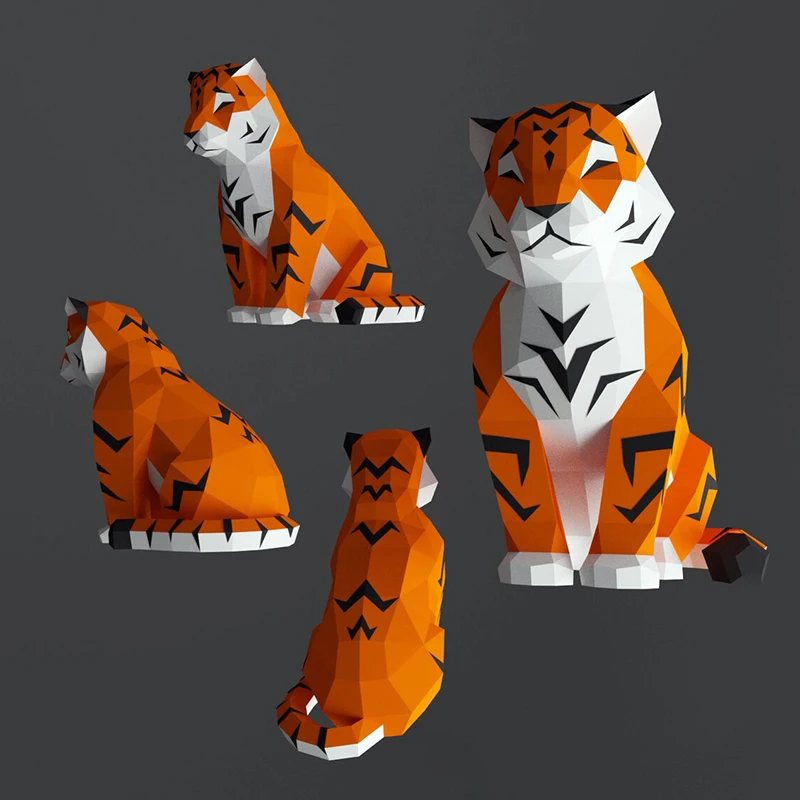 Little Tiger 3D Paper Model Handmade Papercraft Home Floor Decor Desktop Decoration Sculpture Puzzles Educational DIY Kids Toys