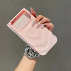 Glossy Love Heart Phone Case with 3D Wavy Pattern and Plating - Fashionable Shockproof Cover - iPhone 12 Pro Max (Pink)